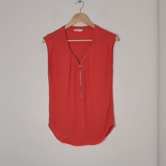 NAF NAF Women's Red Relaxed Fit Zipper V-neck Cap Sleeve Casual Blouse Size 36 - Picture 2 of 11